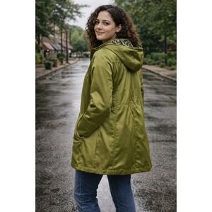 Dennis Basso Green Waxy Hoodie Coat Women's XS